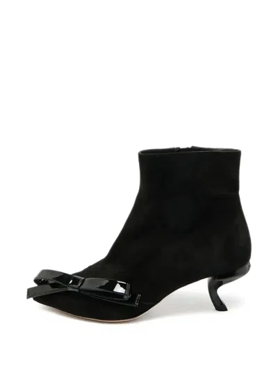 Pre-owned Roger Vivier Vintage Bow Pointed Toe Ankle Boots In Black