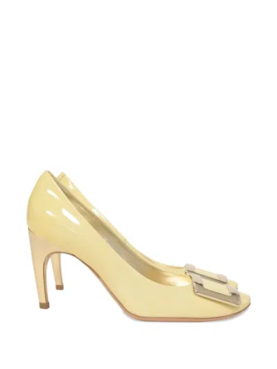 Pre-owned Roger Vivier Vintage Buckle Patent Leather Pumps In Yellow