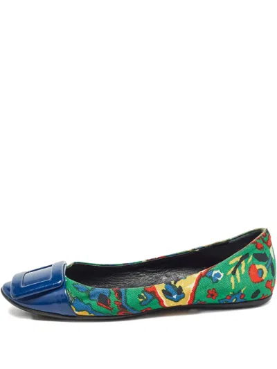 Pre-owned Roger Vivier Vintage Buckle Pattern Flats In Blue