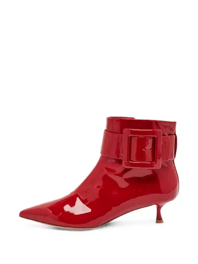 Pre-owned Roger Vivier Vintage Buckled Ankle Boots In Red
