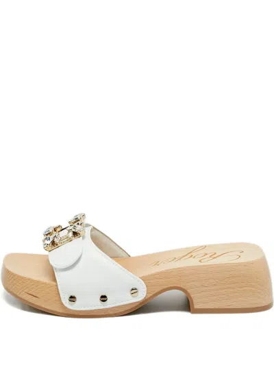 Pre-owned Roger Vivier Vintage Crystal-embellished Leather Clogs In White