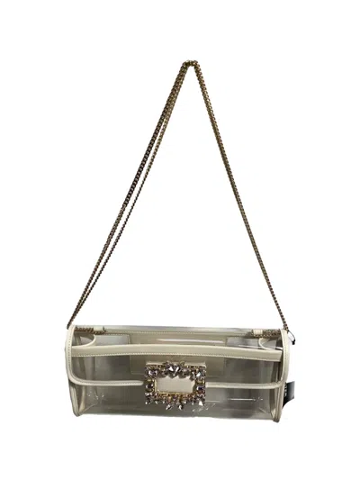 Pre-owned Roger Vivier Vintage Crystal-embellishment Shoulder Bag In White