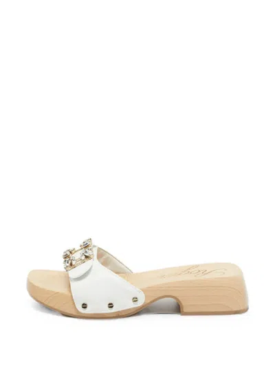 Pre-owned Roger Vivier Vintage Crystal-embellished Buckle Sandals In White