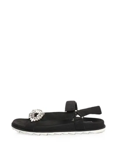 Pre-owned Roger Vivier Vintage Diamanté Touch-strap Sandals In Black