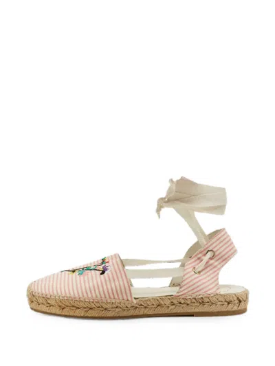 Pre-owned Roger Vivier Vintage Embroidered-detail Striped Espadrilles In White