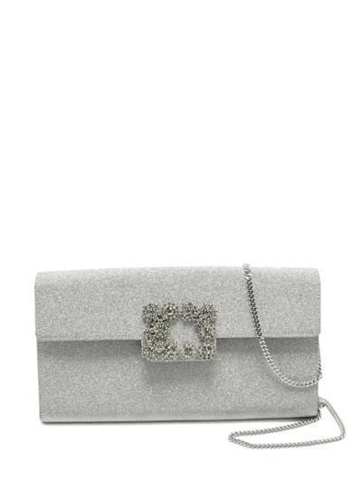 Pre-owned Roger Vivier Vintage Glitter Clutch Bag In Silver