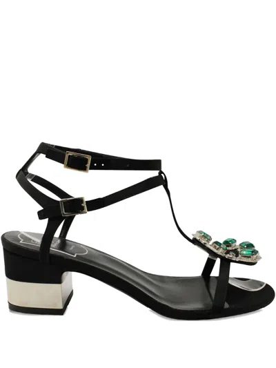 Pre-owned Roger Vivier Vintage Jewel-embellished Heeled Sandals In Black