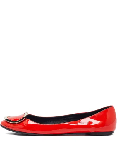 Pre-owned Roger Vivier Vintage Leather Ballet Flats In Red