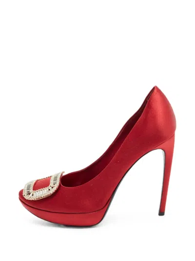 Pre-owned Roger Vivier Vintage Limelight Buckle Platform Pumps In Red