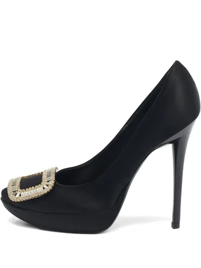 Pre-owned Roger Vivier Vintage  85mm Satin Crystal-buckle Pumps In Black