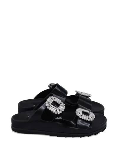 Pre-owned Roger Vivier Vintage Slidy Viv' Buckle Black Sandals