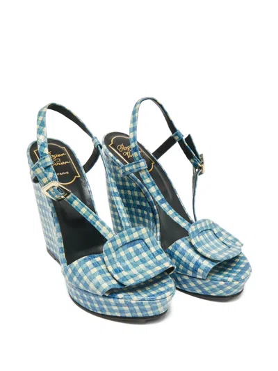 Pre-owned Roger Vivier Vintage Snakeskin Embossed Leather Sandals In Blue