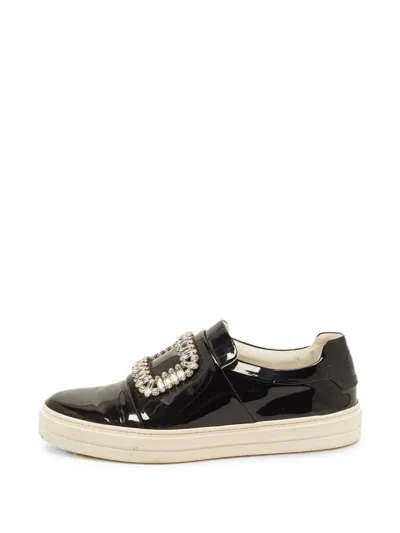 Pre-owned Roger Vivier Vintage Sneaky Viv Crystal-buckle Sneakers In Black