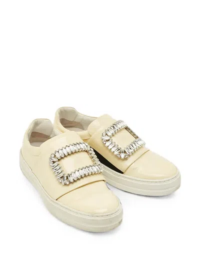 Pre-owned Roger Vivier Vintage Sneaky Viv Crystal-embellished Patent Leather Sneakers In Neutral