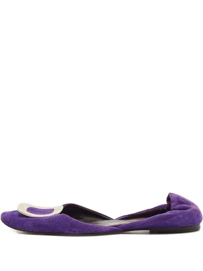 Pre-owned Roger Vivier Vintage Suede-buckle Ballet Flats In Purple