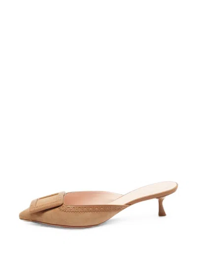 Pre-owned Roger Vivier Vintage Viv' In The City Buckle Mules In Brown