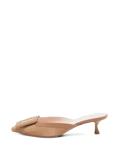 Pre-owned Roger Vivier Vintage Viv' In The City Buckle Mules In Neutrals