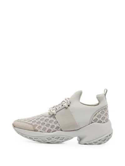 Pre-owned Roger Vivier Vintage Viv Run Strass Buckle Sneakers In Gray