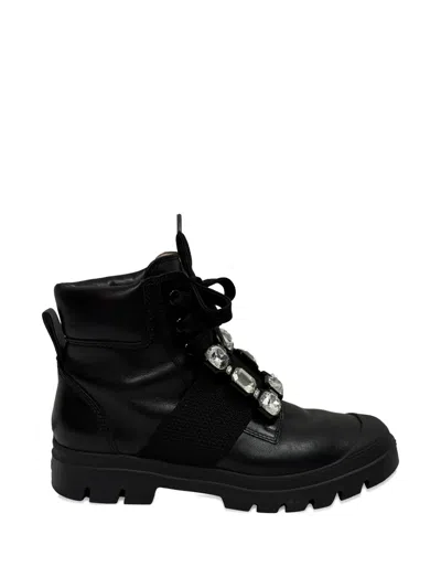 Pre-owned Roger Vivier Vintage Walky Viv' Crystal-embellished Ankle Boots In Black