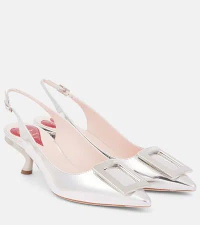 Roger Vivier Virgule 55 Metallic Leather Slingback Pumps In Silver