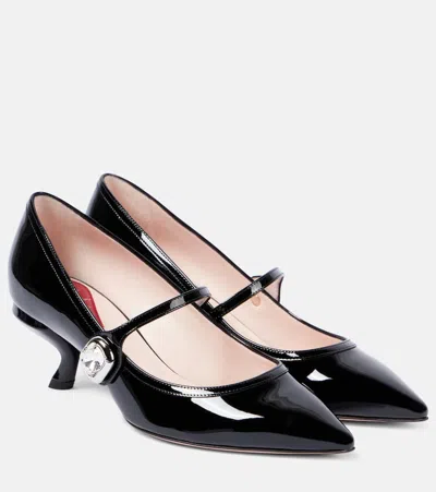 Roger Vivier Virgule 55 Crystal-embellished Patent-leather Mary Jane Pumps In Black
