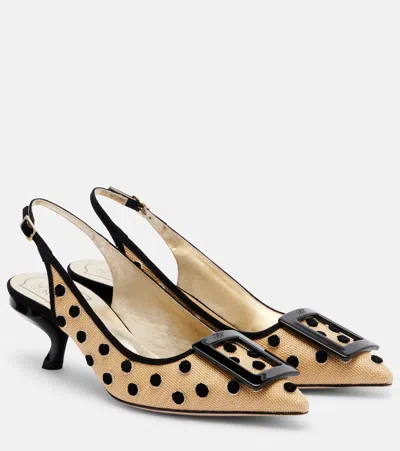 Roger Vivier 55mm Virgule Embroidered Dots Raffia And Suede Slingback Pumps In Neutral