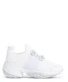 Roger Vivier Viv Run Crystal-embellished Mesh And Leather Slip-on Sneakers In White