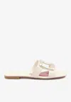 Roger Vivier 5mm New Metal Buckle Leather Slides In Cream