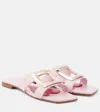 Roger Vivier 5mm New Metal Buckle Leather Slide Flats In Pink