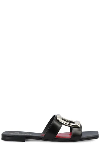 Roger Vivier Nagoya Embellished Cutout Leather Slides In Black