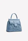 Roger Vivier Viv' Cabas Foulard Lacquered Buckle Bag In Soft Leather In Blue