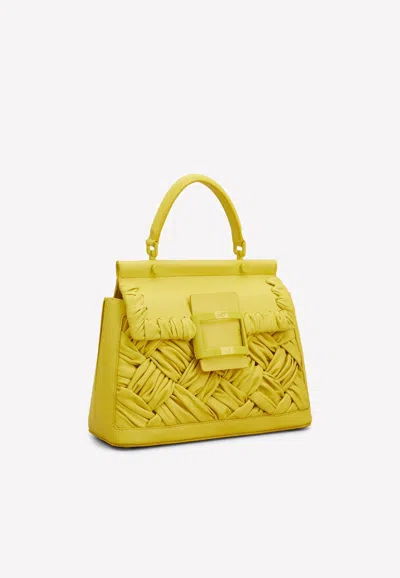 Roger Vivier Viv' Cabas Foulard Lacquered Buckle Bag In Soft Leather In Yellow