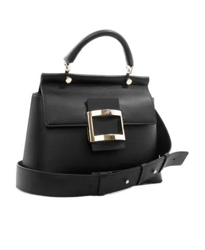 Roger Vivier Viv' Cabas Metal Buckle Tote Bag In Black