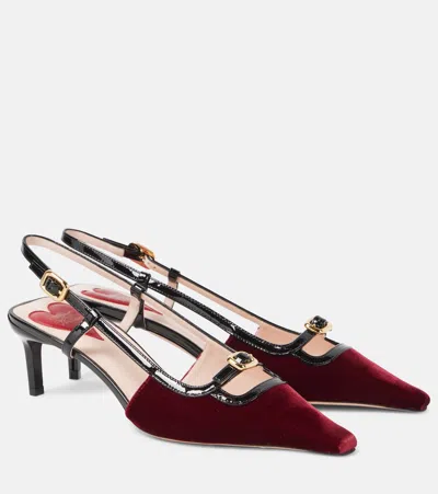 Roger Vivier Viv' Canard 55 Velvet Slingback Pumps In Burgundy
