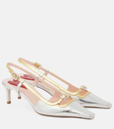 Roger Vivier Viv' Canard 55 Metallic Leather Pumps In Silver