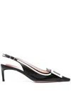 Roger Vivier Viv Canard 55 Black And White Slingbacks In Black