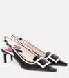 Roger Vivier New Canard Buckle-embellished Patent-leather Pointed-toe Slingback Pumps In Black