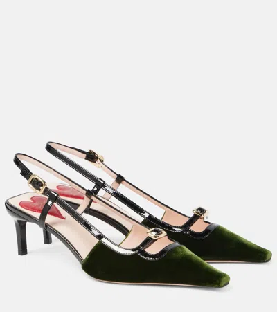 Roger Vivier Viv' Canard Leather-trimmed Slingback Pumps In Green