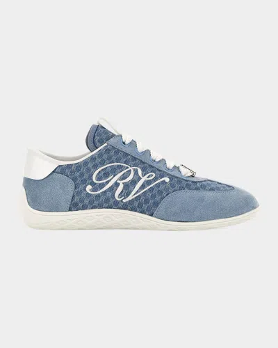 Roger Vivier Viv Canvas And Suede Low-top Sneakers In Blue