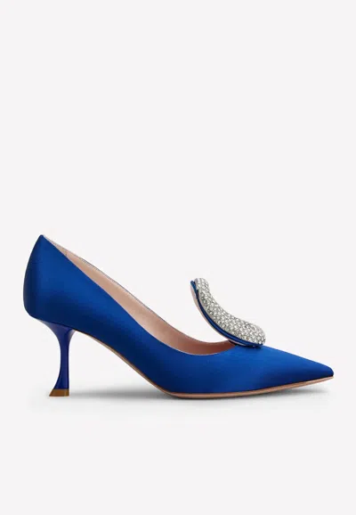 Roger Vivier Viv' Choc 60 Strass Buckle Pumps In Satin In Blue