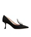 Roger Vivier Viv' Choc Strass Embellished Satin Pumps In Black