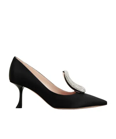 Roger Vivier Viv' Choc Strass Embellished Satin Pumps In Nero White
