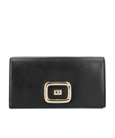 Roger Vivier Embossed-logo Leather Shoulder Bag In Black