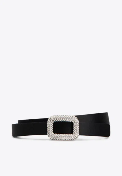 Roger Vivier Viv' Choc Crystal-buckle Belt In Black