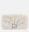 Roger Vivier Viv Choc Embellished Faux Shearling Wallet In Bianco Lana Cire