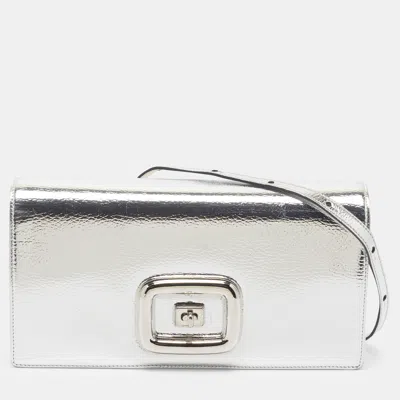 Pre-owned Roger Vivier Viv Choc Flap Silver Foil Leather Shoulder Bag