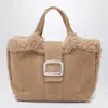 Roger Vivier Mini Leather Tote Bag With Shearling Trim In Neutral