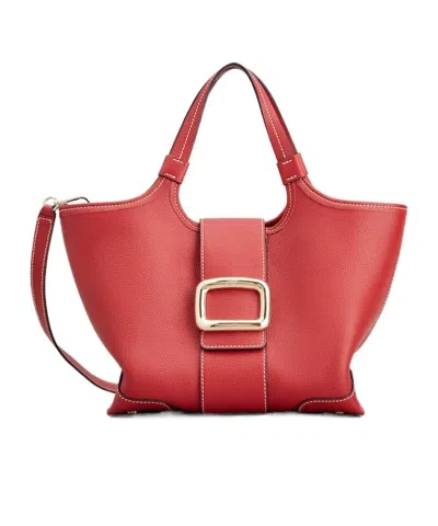 Roger Vivier Viv' Choc Mini Shopping Bag In Leather In Red