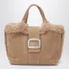 Roger Vivier Viv' Choc Mini Leather Shopping Bag In Sand
