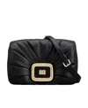 Roger Vivier Stylish Black Leather Handbag With Metal Buckle And Versatile Straps In Black